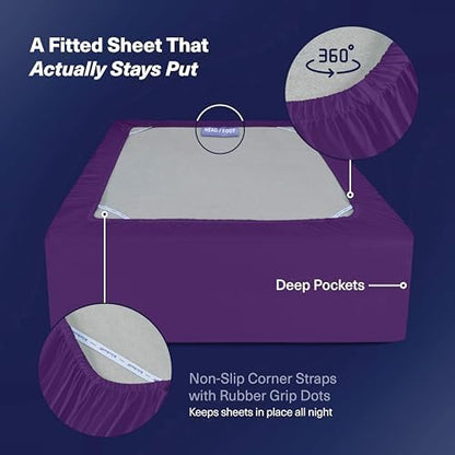 Kickoff Viscose Bamboo Sheets Twin Size 3-pc 100% Organic Bamboo Viscose Bed Cooling Sheets Twin Size Set Cool Bedding for hot Sleepers Sheet Set - Gift Ready Packaging (Purple, T)