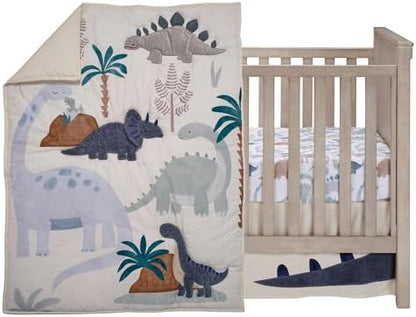 Lambs & Ivy Dino-Might 3-Piece Blue/Gray Dinosaur Nursery Baby Crib Bedding Set