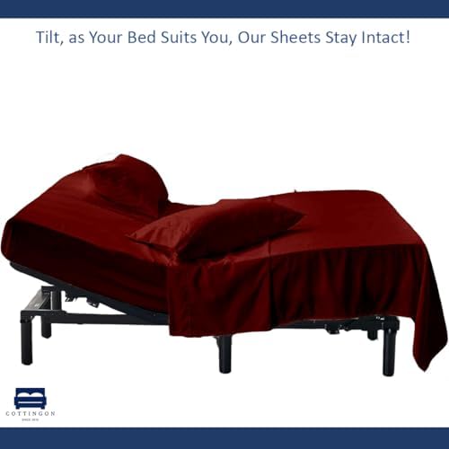 4 Piece Flex Head King Sheet Set 34" Top, 100% Egyptian Cotton, Burgundy