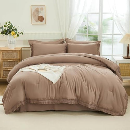 Andency Oversized King Comforter Set, 7 Pieces Taupe Bedding