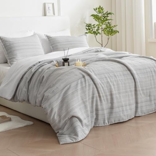 SLEEP ZONE Comforters Full Set, Wave Stripe Boho Bedding Set Gray 3 Pcs