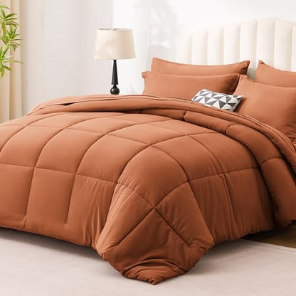 Love's cabin Twin XL Comforter Set Burnt Orange, 5 Pieces Twin XL Bed in a Bag, All Season Bedding Sets with 1 Comforter, 1 Flat Sheet, 1 Fitted Sheet, 1 Pillowcase and 1 Pillow Sham
