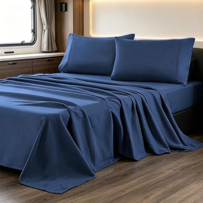 Kingnex RV King Sheets 72 x 80 Set for 6" to 8" Camper Bed Mattress Navy