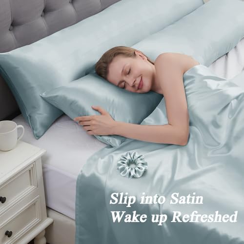Vielit Satin Body Pillow Pillowcase 1pc,Silky Body Pillow Cover Similar to Silk Pillow Cases Soft Body Pillow Case 20x54 & Envelope Closure,Gift for Women Men Sage Green & 1 Satin Scunchie
