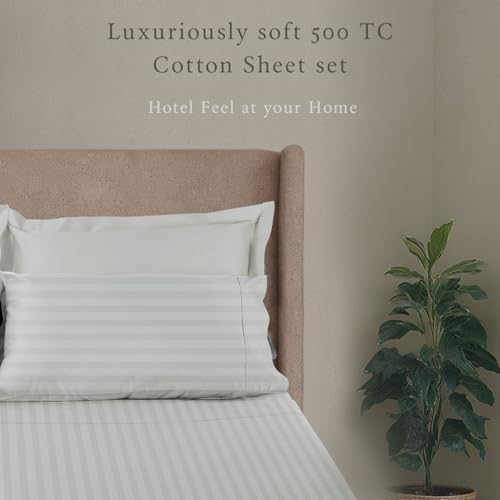 Threadmill 500TC Cotton Twin XL Sheet Set, Damask Stripe, Light Grey