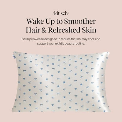 Kitsch Satin Pillowcase - Size 19x26, Pearlized Cream & Coastal Blue Print