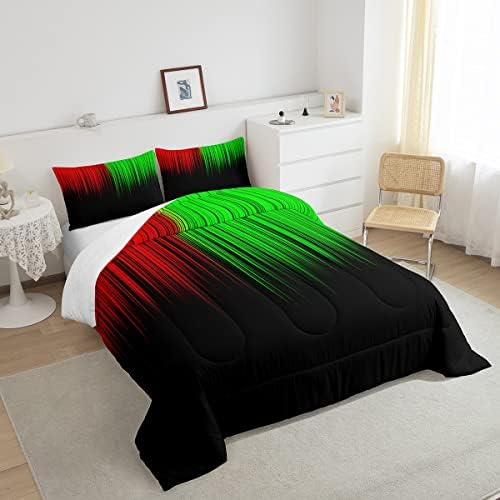 Feelyou Abstract Ombre Comforter Set Kids Teens Red Green and Black Girls Bedding Set Room Decor Fashion Modern Quilt Set 3Pcs Full Size