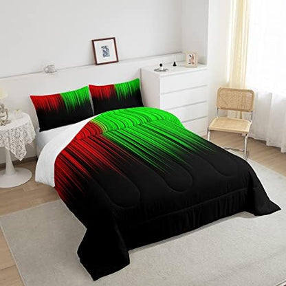 Feelyou Abstract Ombre Comforter Set Kids Teens Red Green and Black Girls Bedding Set Room Decor Fashion Modern Quilt Set 3Pcs Full Size