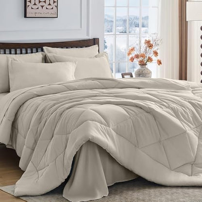 HEVUMYI 7-Piece Full Comforter Set, Linen Bed in a Bag