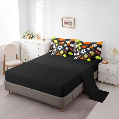 Feelyou Soccer Baseball Football Comforter Set with Sheets 7 Piece Full