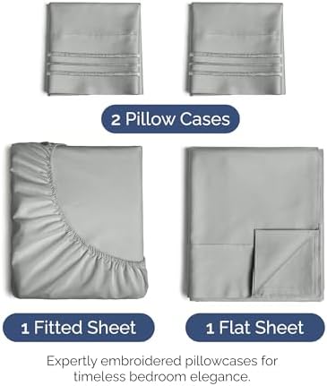 Full Size 4 Piece Sheet Set - Soft & Cooling Bed Sheets - Light Slate Grey