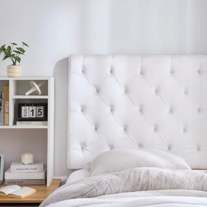 Tufted Velvet Plush College Dorm Twin XL Headboard - White with Legs