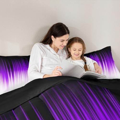 Castle Fairy Purple White Ombre Full Size Comforter Set,Geometric Abstract Bedding Set for Adults Teens,Children Modern Abstract Comforter Luxury Watercolor Quilt Set Room Decor 3Pcs