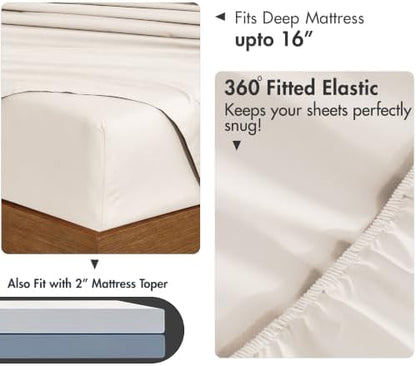 RUVANTI 100% Cotton Queen Sheets, Percale Queen Sheet Set, Soft Ivory