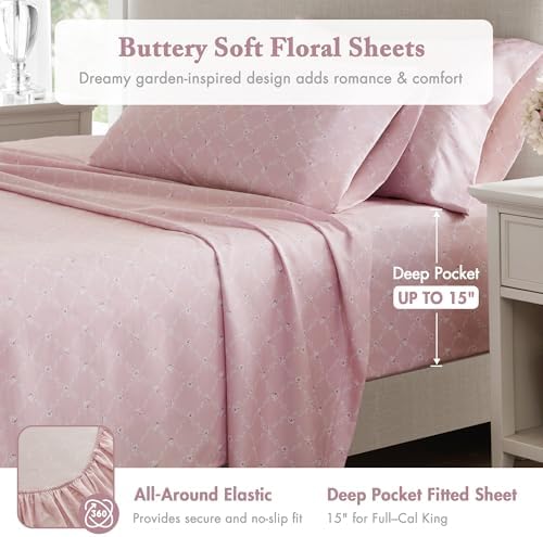 Madison Park Essentials Pink Floral Comforter Set with Sheets Cal King,7pc