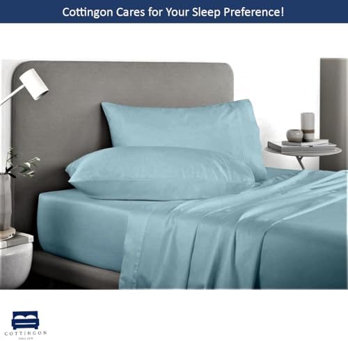 Cottingon 5 PC Split King Sheets Fits 16" Deep, Egyptian Cotton, Light Blue