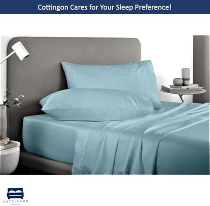 Cottingon 5 PC Split King Sheets Fits 16" Deep, Egyptian Cotton, Light Blue