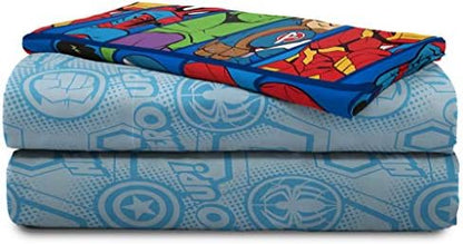 Marvel Avengers Toddler Size Comforter Set 4 Piece Kids Bedding, Blue