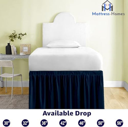 Mattress-Homes Ruffled Dorm Bed Skirt, Twin XL, 50-Inch Drop, Tailored with Split Corners, Navy Blue Dust Ruffle for Lofted College Beds, Twin Extra Long Dorm Bedding Essential