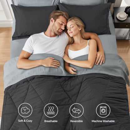 BEDELITE Full Comforter Set 7 Pieces, Charcoal Black Bed in A Bag