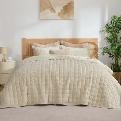 BEDELITE Velvet Quilt Set Queen Size, Luxury Velvet Comforter Bedding