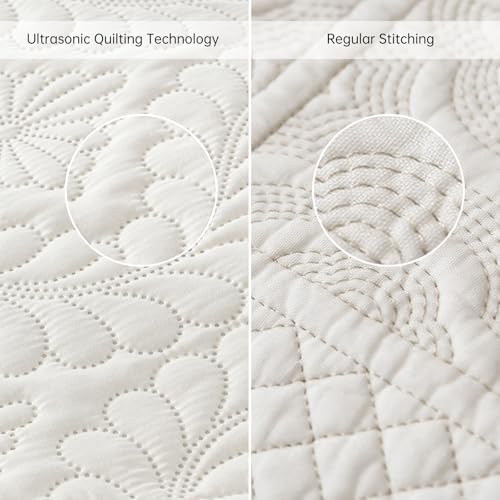 DJY Quilt King Size Bedding Sets, Beige Ruffled Bedspread Coverlet