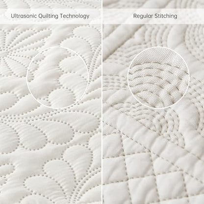 DJY Quilt King Size Bedding Sets, Beige Ruffled Bedspread Coverlet