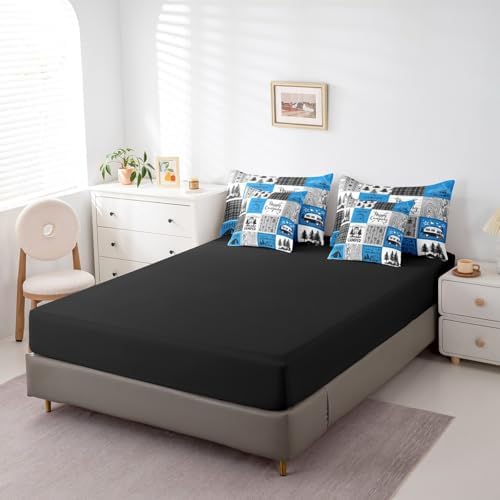 Erosebridal Blue Rv Bedding Set Full Rustic Camper Bed in A Bag 7 Piece Camping Bunk Accessories for Camper Car Rv Comforter Set for Travel Trailers Country Buffalo Plaid Pine Tree Arrow Bed Set