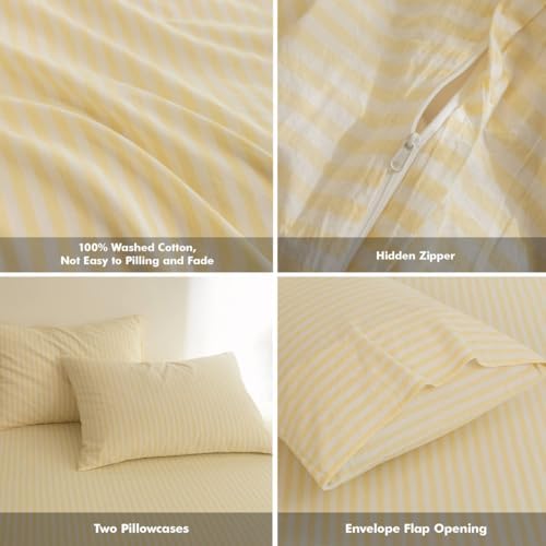 FOSSA Striped Duvet Cover Set 100% Washed Cotton Linen Feel California King