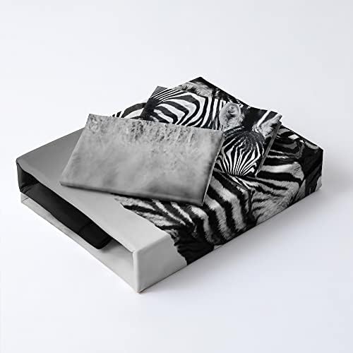 Animal Zebra Print Duvet Cover Full Size Gray Color Comforter Covers and Pillow Shams Art Deco Bedroom Bedding Set Boy Bed Set