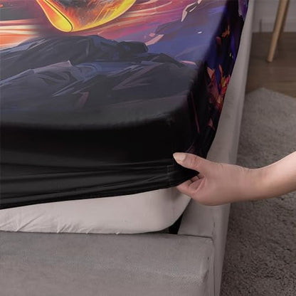 AILONEN Queen Size Gaming Controller Bed Sheet Set, Purple Space Planet Gamepad Breathable Fitted Sheet and 2 Pillowcases, 3 Piece Set