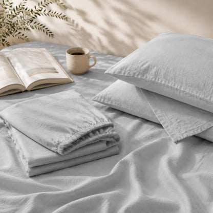 MEISHANG 100% French Linen Sheets King,4 Pcs,16" Deep Pocket