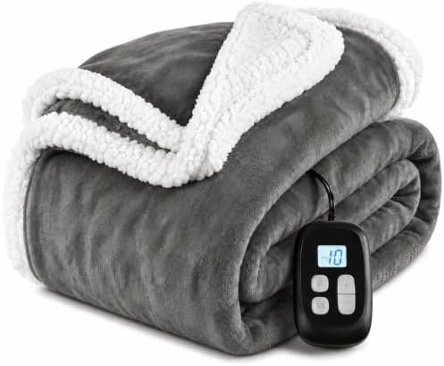 Electric Heated Blanket Full Size 72" x 84", Soft Flannel Heating Blanket for Bed, Sofa, Bedroom, 10 Heat Settings, 1-12H Auto Shut Off, Overheat Protection, Machine Washable, Light Gray