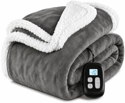 Electric Heated Blanket Full Size 72" x 84", Soft Flannel Heating Blanket for Bed, Sofa, Bedroom, 10 Heat Settings, 1-12H Auto Shut Off, Overheat Protection, Machine Washable, Light Gray