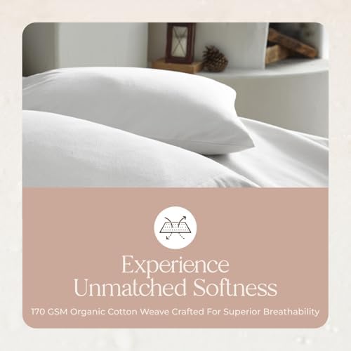 100% Organic Flannel Sheets Full Size - GOTS Certified 100% Cotton Flannel Sheets Set with Comfortable Soft Brushed Finish & Deep Pocket - 1 Flat 1 Fitted & 2 Pillowcases (White, Full)