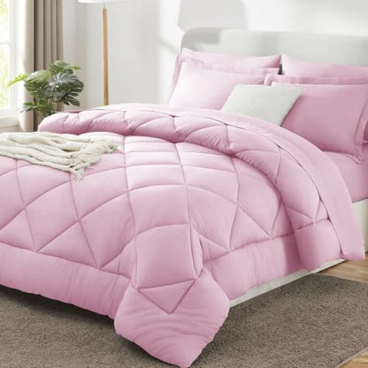 CozyLux King Comforter Set 102"x90" Light Pink - 7 Piece Bed in a Bag