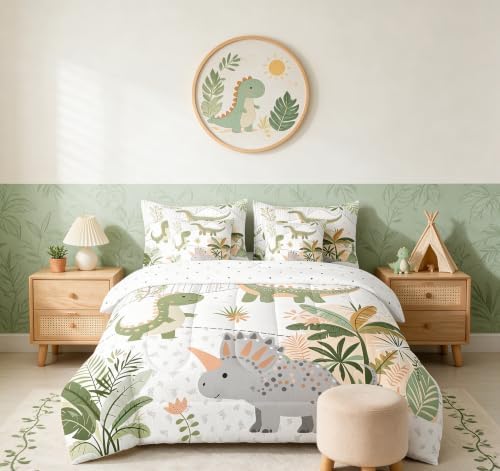 Feelyou Cute Dinosaur 7 Piece Bedding Set Full Size for Kids Teens