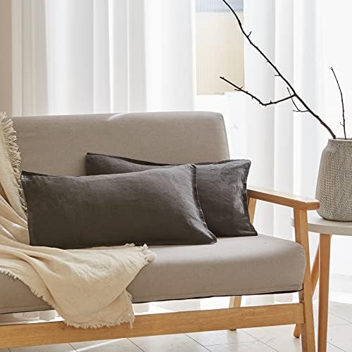 Simple&Opulence 100% Linen Lumbar Pillow Cover 12 x 20 Inches Set of 2 Rectangular Decorative Throw Cushion Cover for Couch Sofa Bed Living Room Office Soft Breathable Farmhouse - Dark Grey