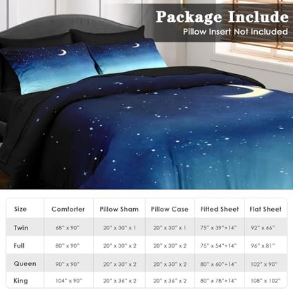 Pamnest Full Comforter Set with Sheets, 7 Pieces Blue Starry Bedding