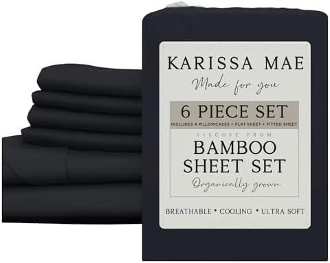 KARISSA MAE 6 Piece Luxury Bamboo Viscose Queen Sheet Set, 4 Pillowcases