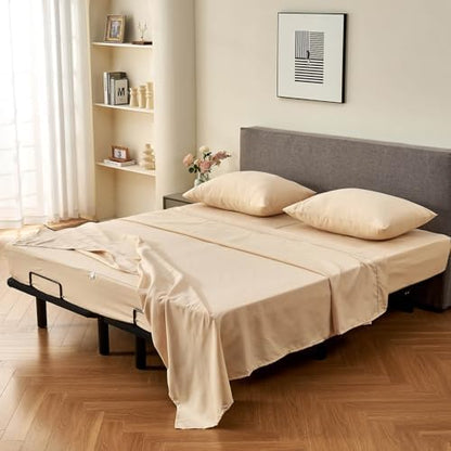 Kingnex 36-39 Half Split Top King Sheets Sets for Adjustable Bed 4 Pieces Include 1 Flex Head King Fitted Sheet 1 Flat Sheet 2 King Size Pillowcase Beige