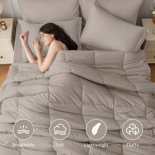 JOLLYVOGUE King Comforter Set, Ultra-Soft Bed in a Bag King Size 7 Pieces, Oeko-TEX Certified Bedding Set with Down Alternative Comforter, Sheets, Pillowcases & Shams, Khaki