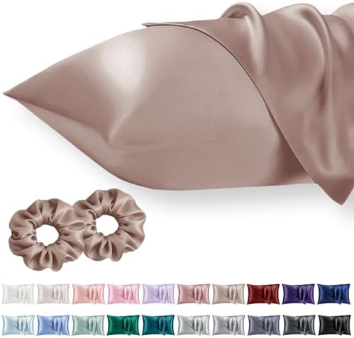 Vielit King Satin Pillowcase for Hair 2pc,Similar to Silk Pillow Cases,Easier Care Than Silk Pillowcase Gifts for Women Men,Rose Taupe,20x36 & Envelope Closure and 2 Satin Scrunchies