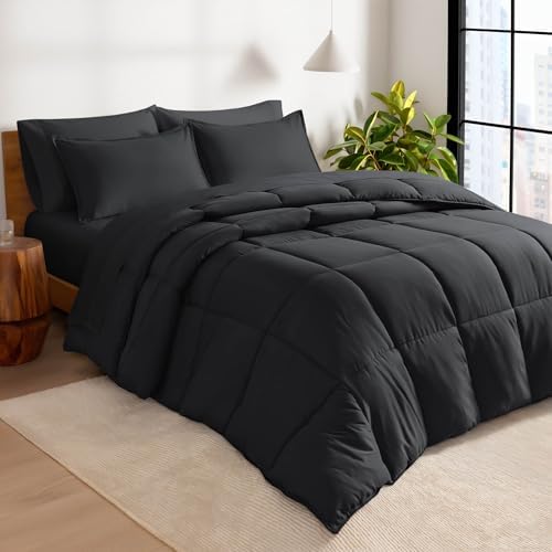 Bare Home Bed-in-A-Bag 7 Piece Set (Queen, Black/Black)