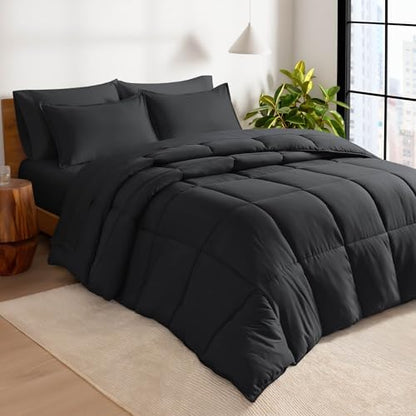 Bare Home Bed-in-A-Bag 7 Piece Set (Full, Black/Black)