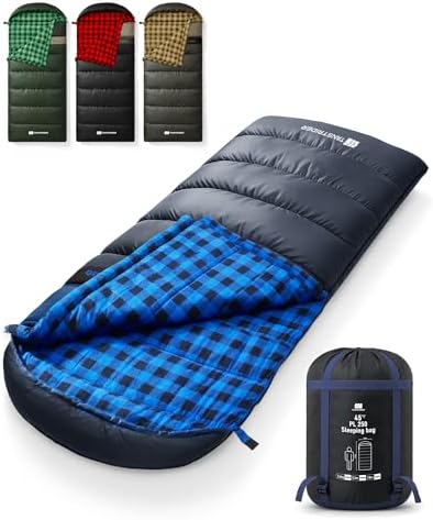 Cotton Flannel XXL Winter Sleeping Bags for Adults Big and Tall,Cold Weather 90x39 Inch Camping Sleep Bag,Waterproof Machine Washable 4 Season Outdoor Camping Gear,2-Way Zipper