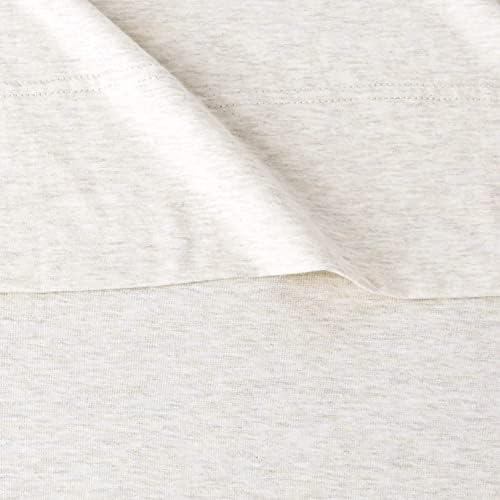 Amazon Basics 3 Piece Breathable, Stretchy 100% Cotton Jersey Knit Bed Sheet Set, Includes Flat and Fitted Sheets, Pillowcase, Light Weight, Machine Washable, Twin, Oatmeal, Solid