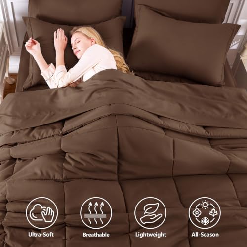 CozyLux King Size Comforter Set, 7-Piece Bed in a Bag, Brown