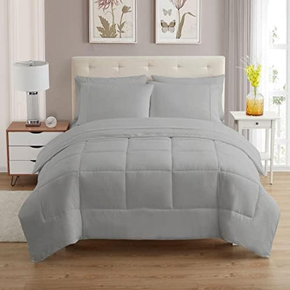 Sweet Home Collection 7 Piece Comforter Set Bag Solid Color All Season Soft Down Alternative Blanket & Luxurious Microfiber Bed Sheets, Silver, Twin XL