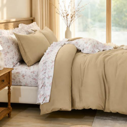 WONGS BEDDING 8PC Queen Comforter Set, Ruffle Comforter with Floral Sheets